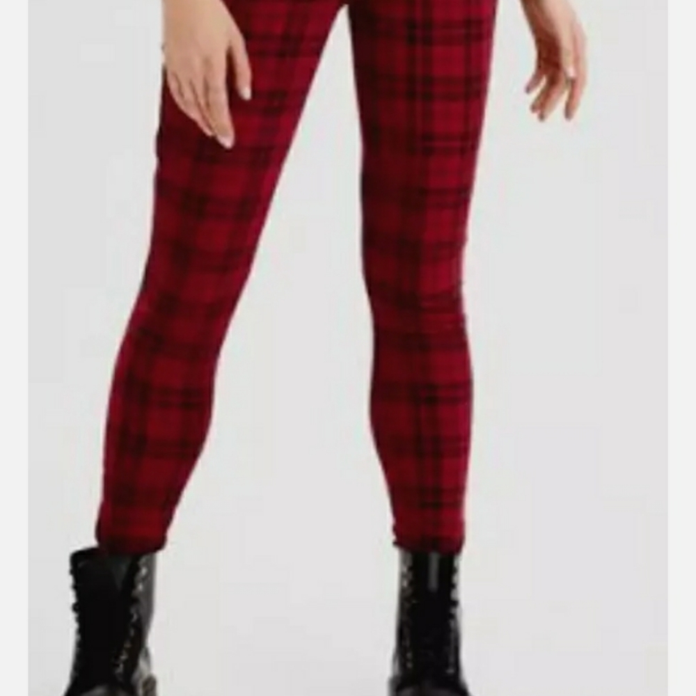 AEO Next Level Stretch High Rise Red Plaid Jeggings